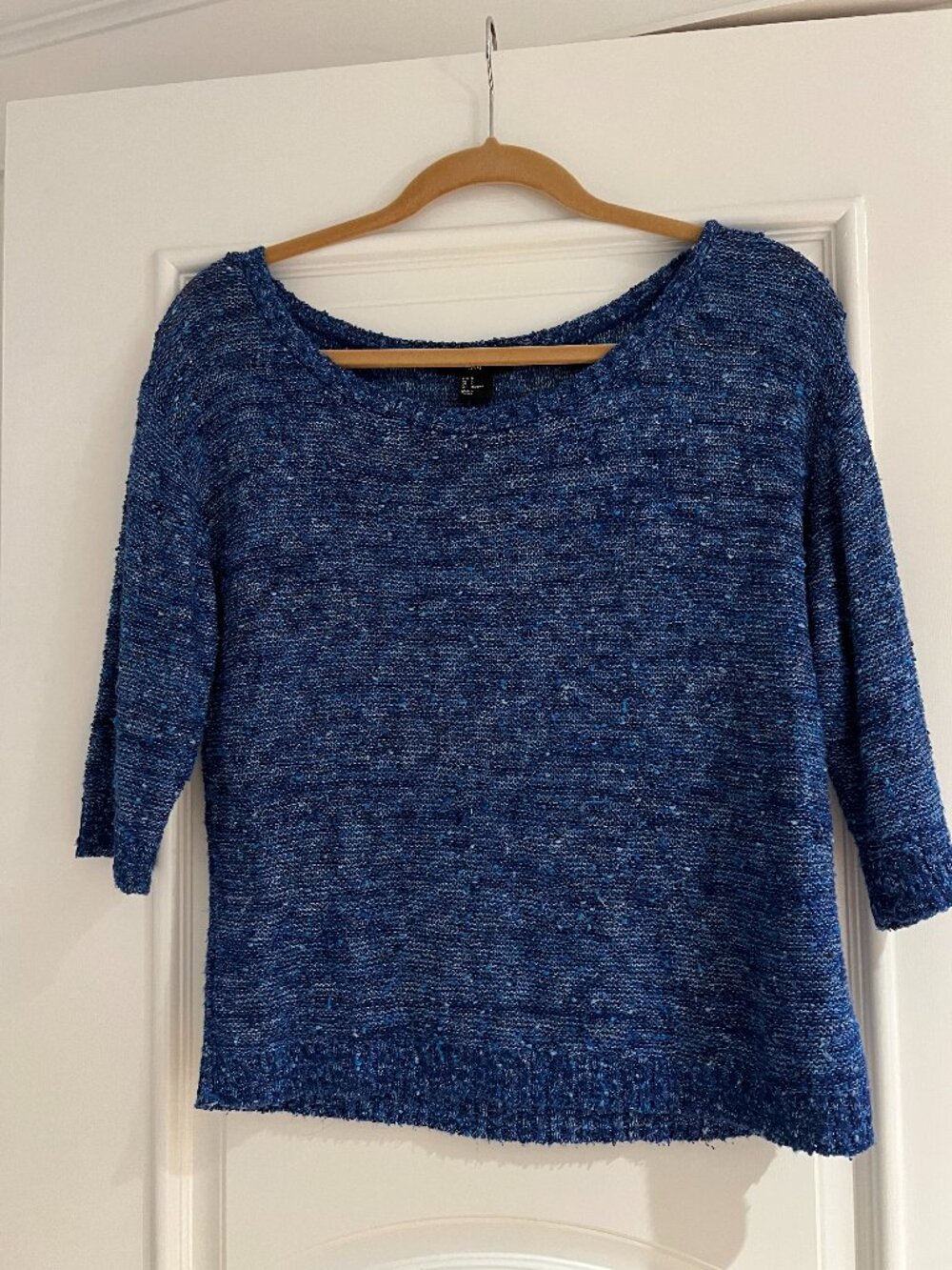 Blue raglan jersey knit sweater